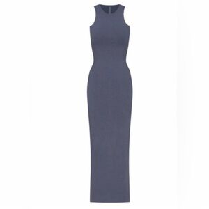 SKIMS Steel Blue Fitted Sleeveless Cotton-blend Maxi Outdoor Tank Dress